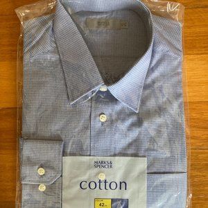 Marks & Spencer Blue Checked Dress Shirt 16.5